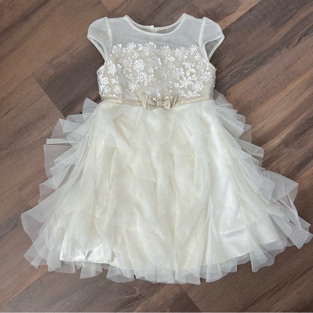 Jona Michelle Girls' Formal Party Dress Golden Ivory Floral Details Size 6